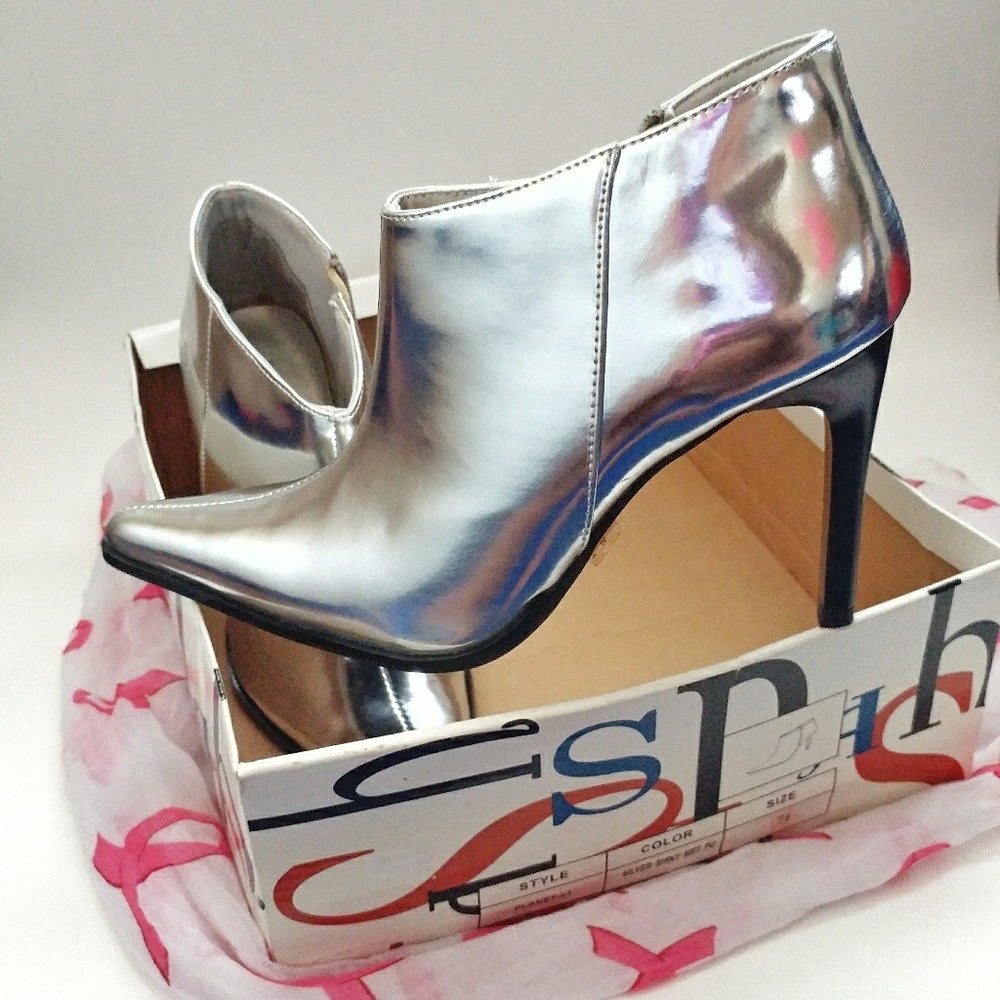 Silver Shiny Metallic Ankle Booties Stiletto Boots